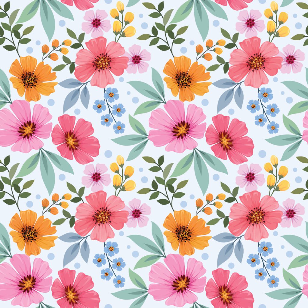 Colorful hand draw flowers seamless pattern. Free Vector