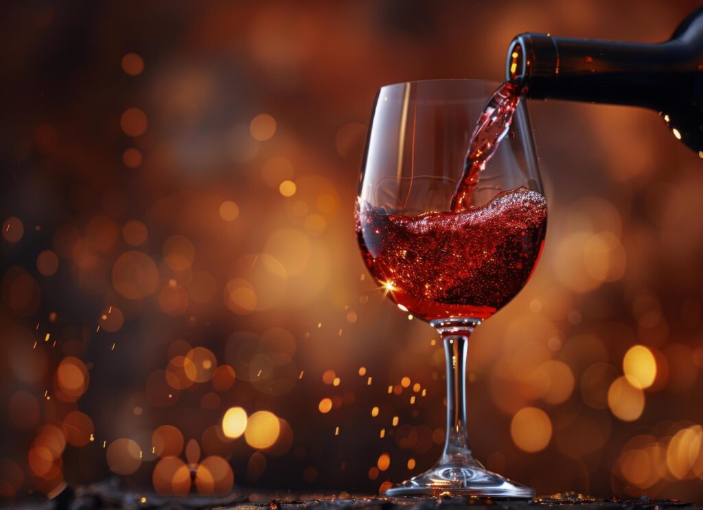 Red Wine Pouring Into Glass Against a Warm Background Stock Free