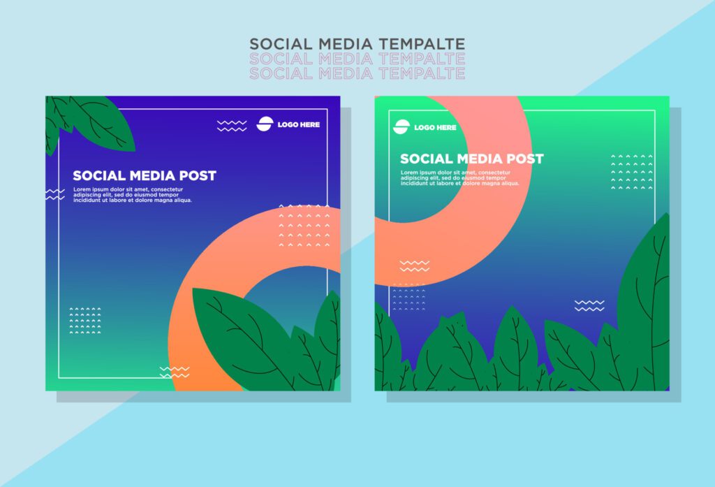 modern abstract social media post, editable design, gradient, flat leaves, vector eps 10 Free Vector and Free SVG