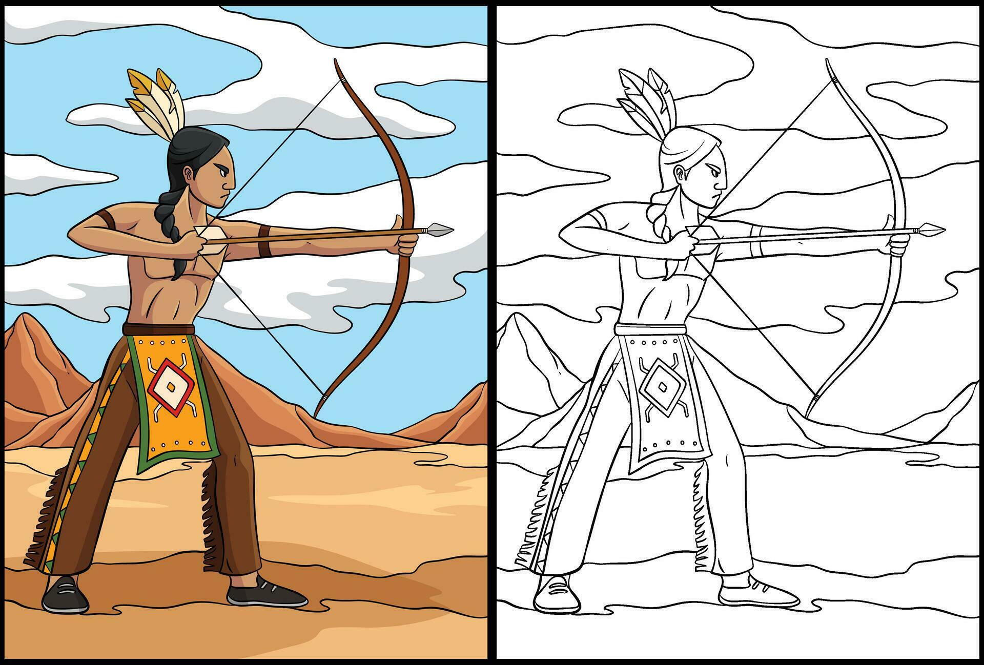 Native American Indian with Bow Arrow Illustration Stock Free