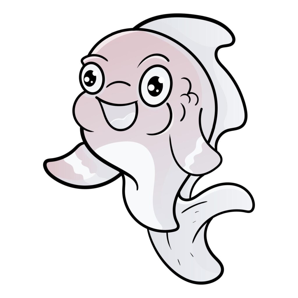 Cute Fish Line Cartoon Illustration. Animal Food Icon Concept Isolated. Flat Cartoon Style coloring page Stock Free