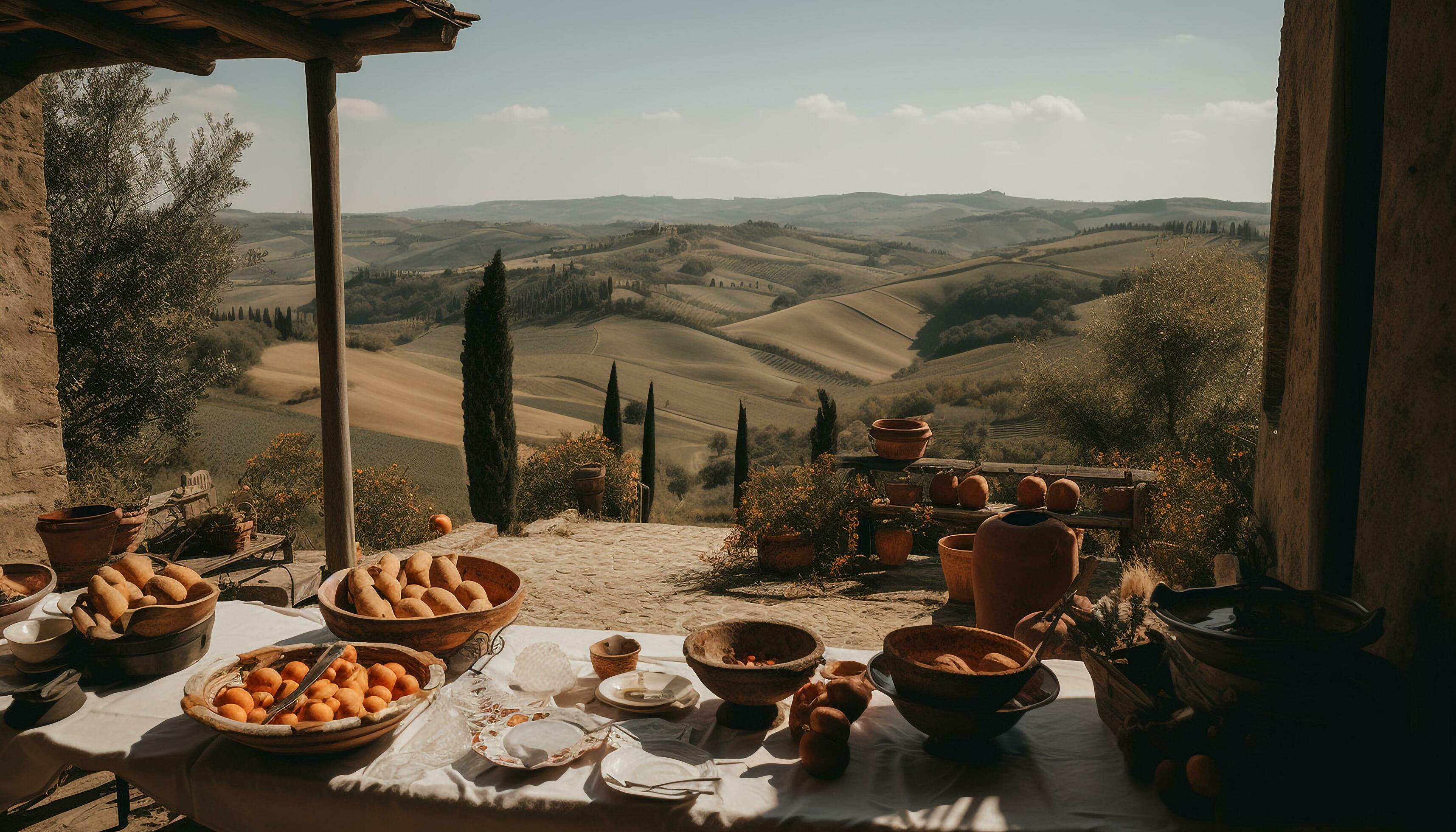 Rustic men farm fresh food, enjoy wine generated by AI Stock Free