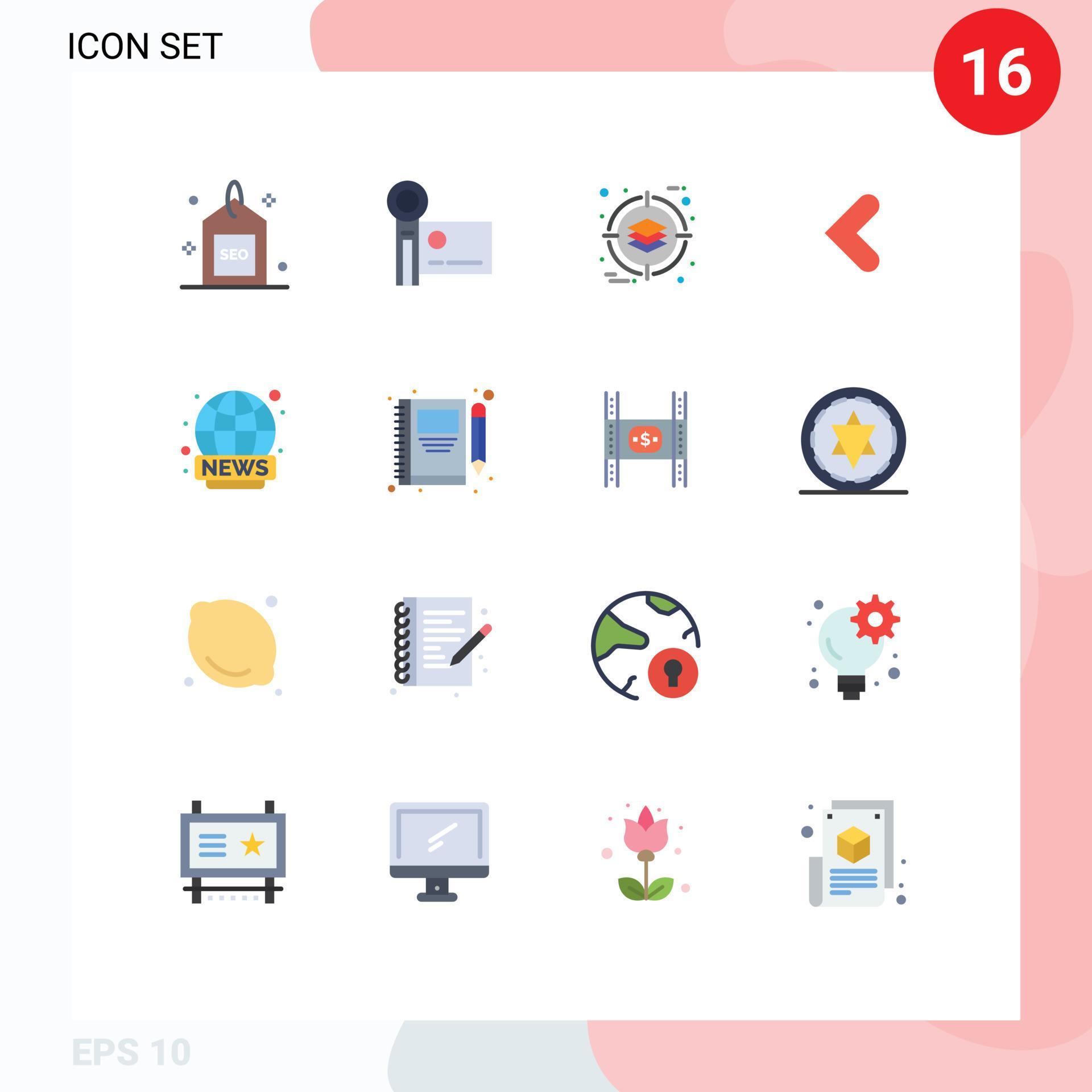 Universal Icon Symbols Group of 16 Modern Flat Colors of left back recording arrow management Editable Pack of Creative Vector Design Elements Stock Free