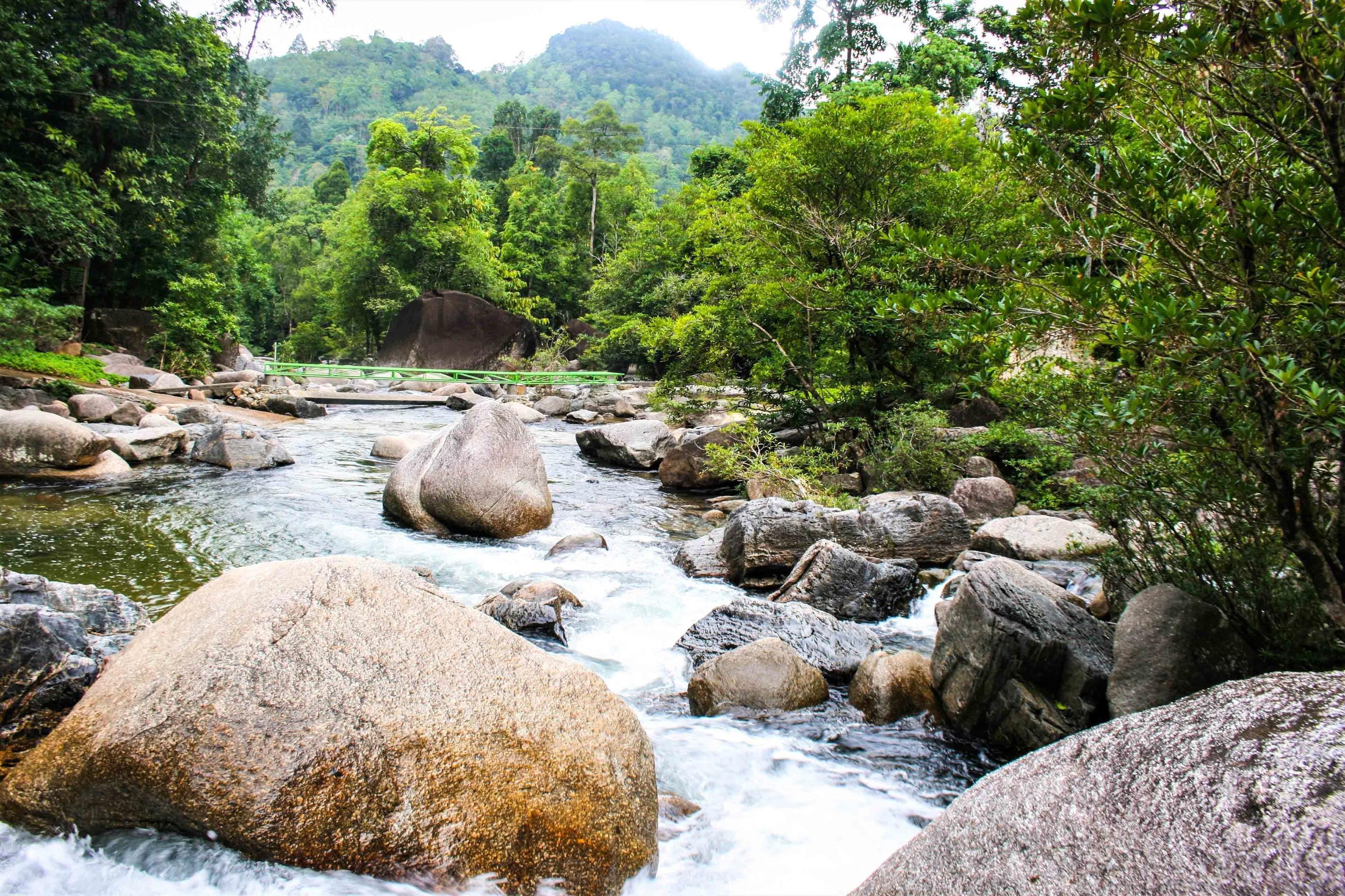 Big stone rock and waterfall beauty nature in south Thailand 2 Stock Free