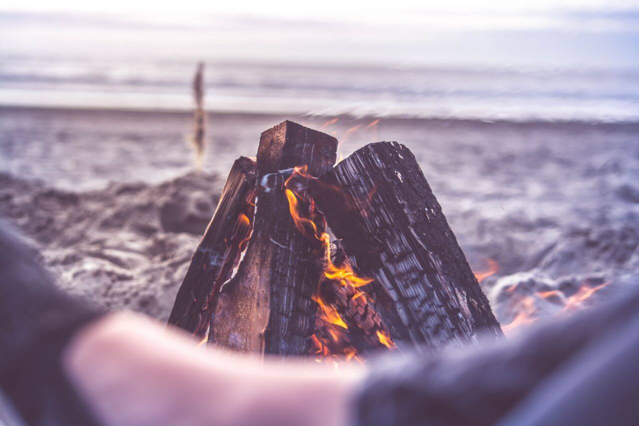 Beach Camping Fire Close Up Stock Free