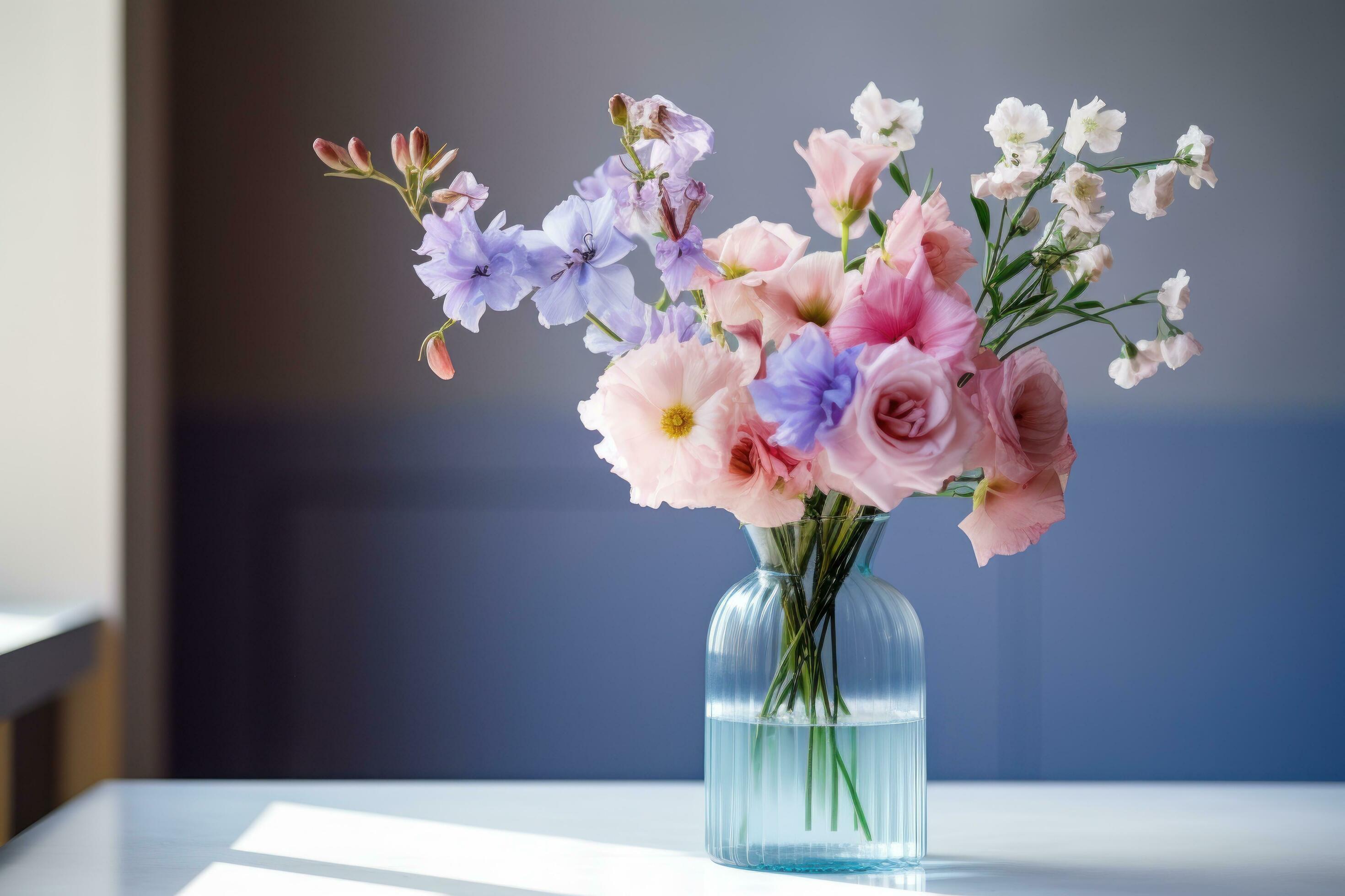 Flowers bouquet in glass vase Stock Free