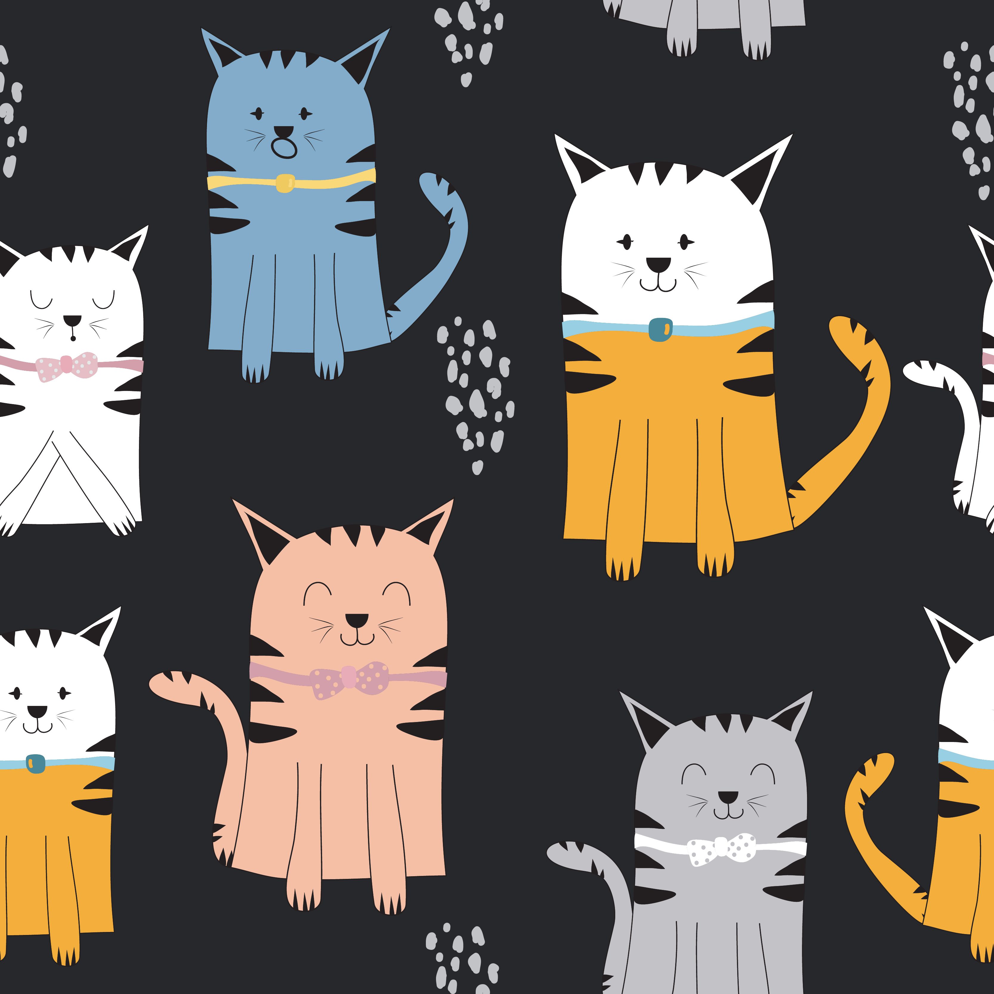 Cute colorful cartoon cat pattern Free Vector