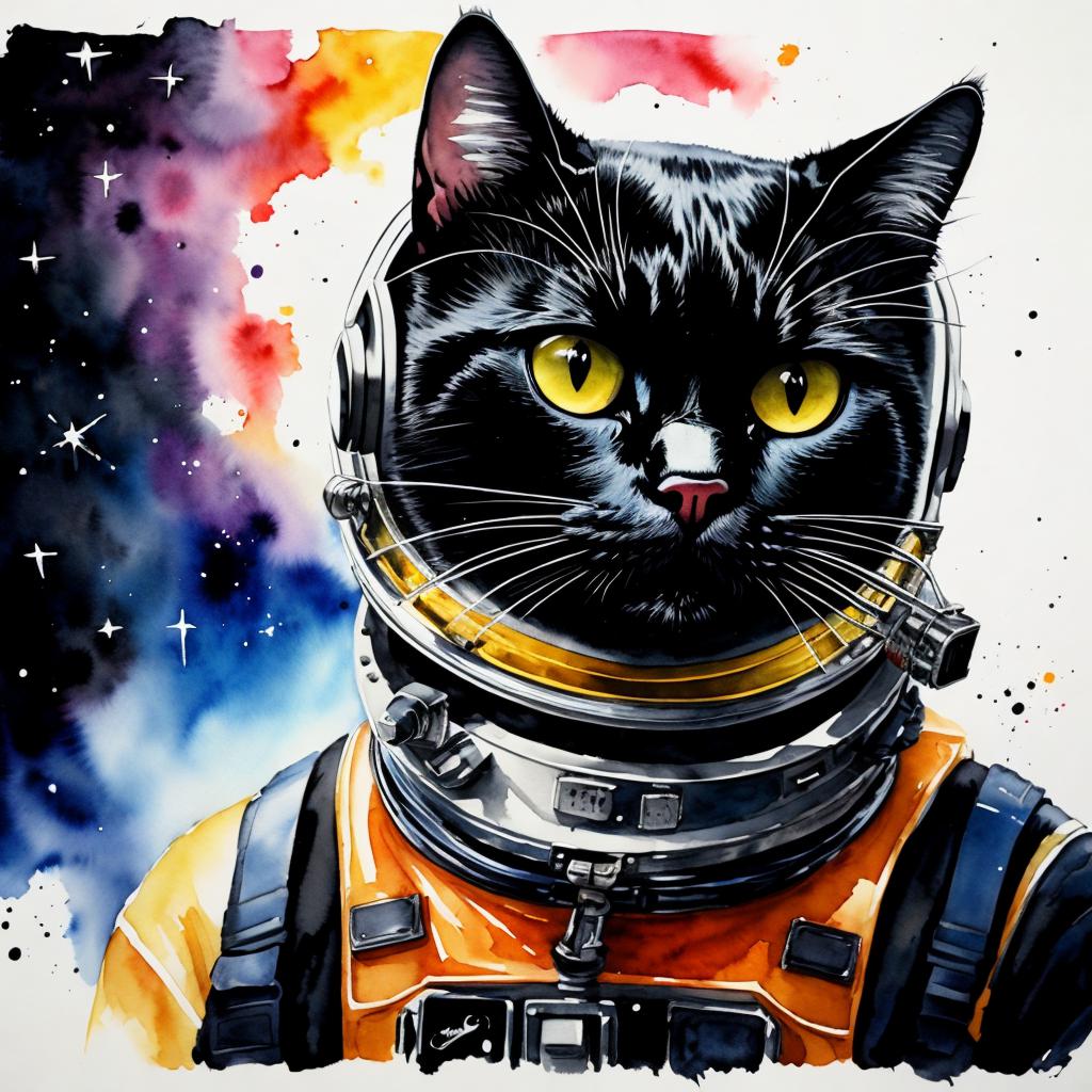 Black cat astronaut watercolor by @ai_generated