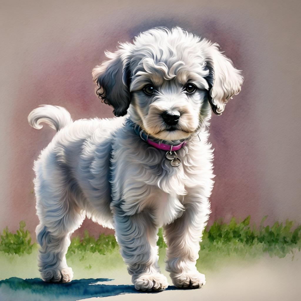 Jumping gray poodle puppy by @ai_generated