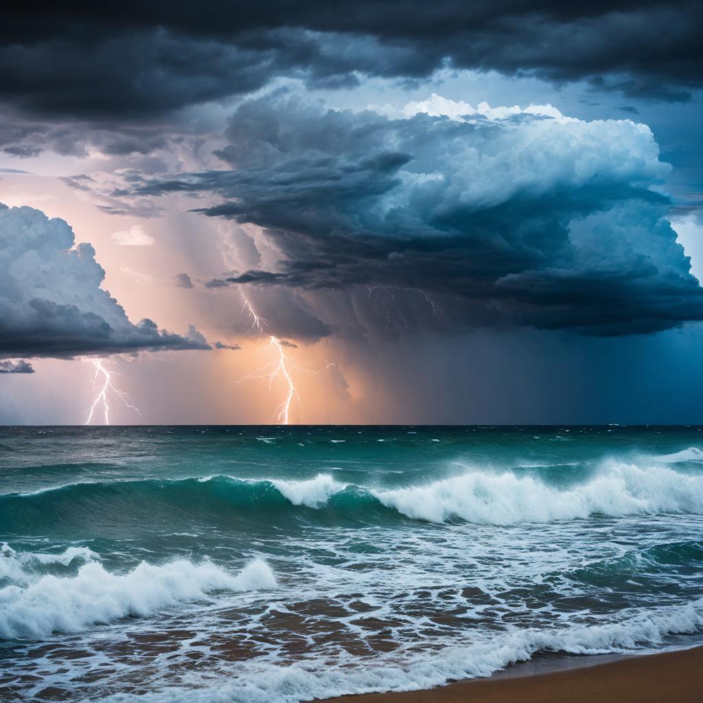 Dramatic thunderstorm sky ocean by @ai_generated