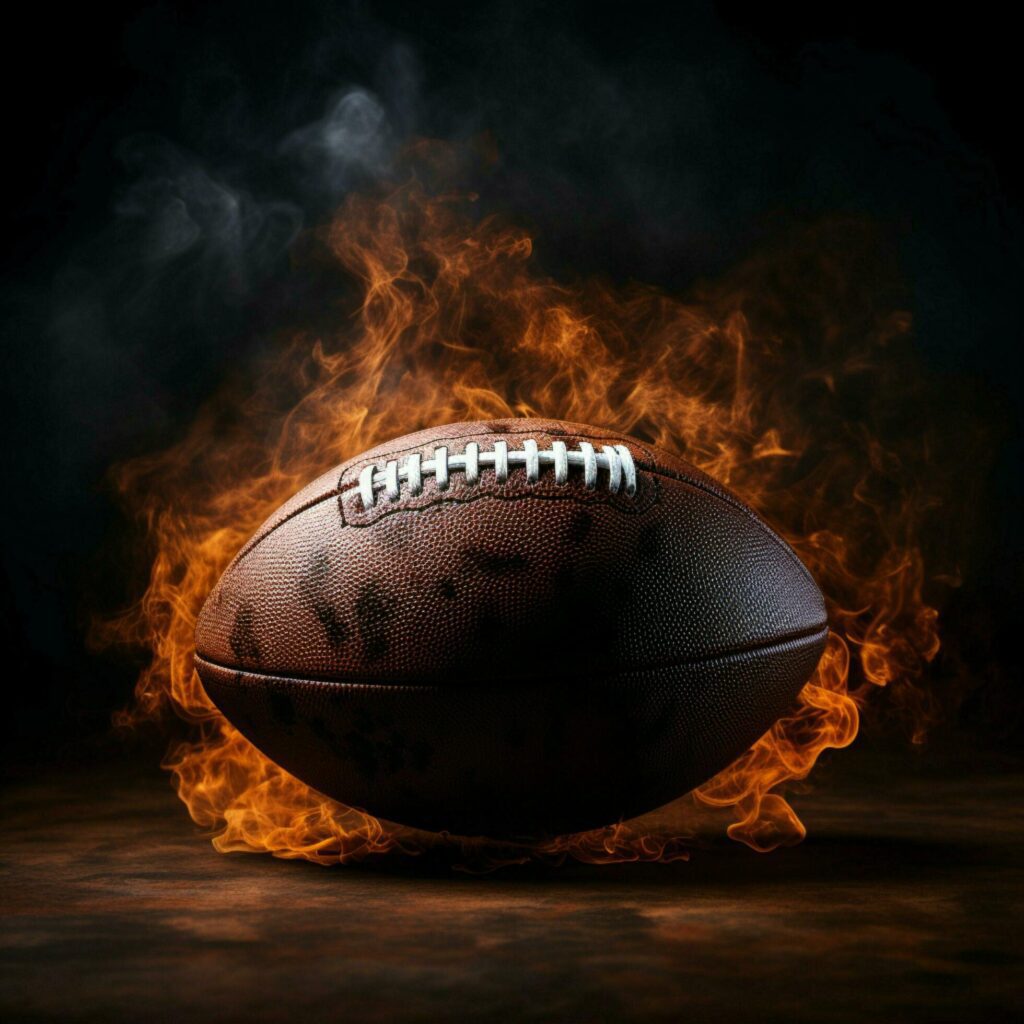 Dramatic close up of an American football ball surrounded by smoke For Social Media Post Size Free Photo