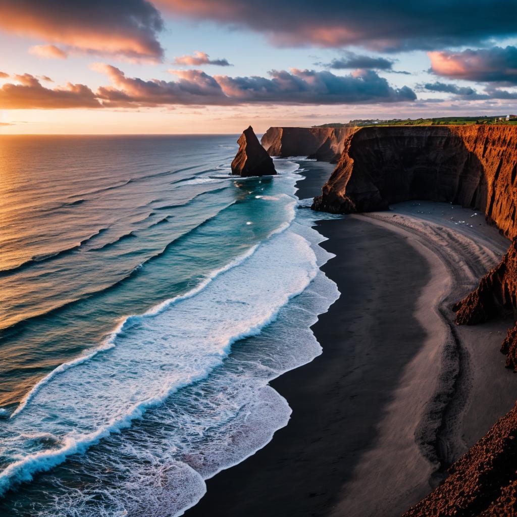 Black sand beach overlooking by @ai_generated