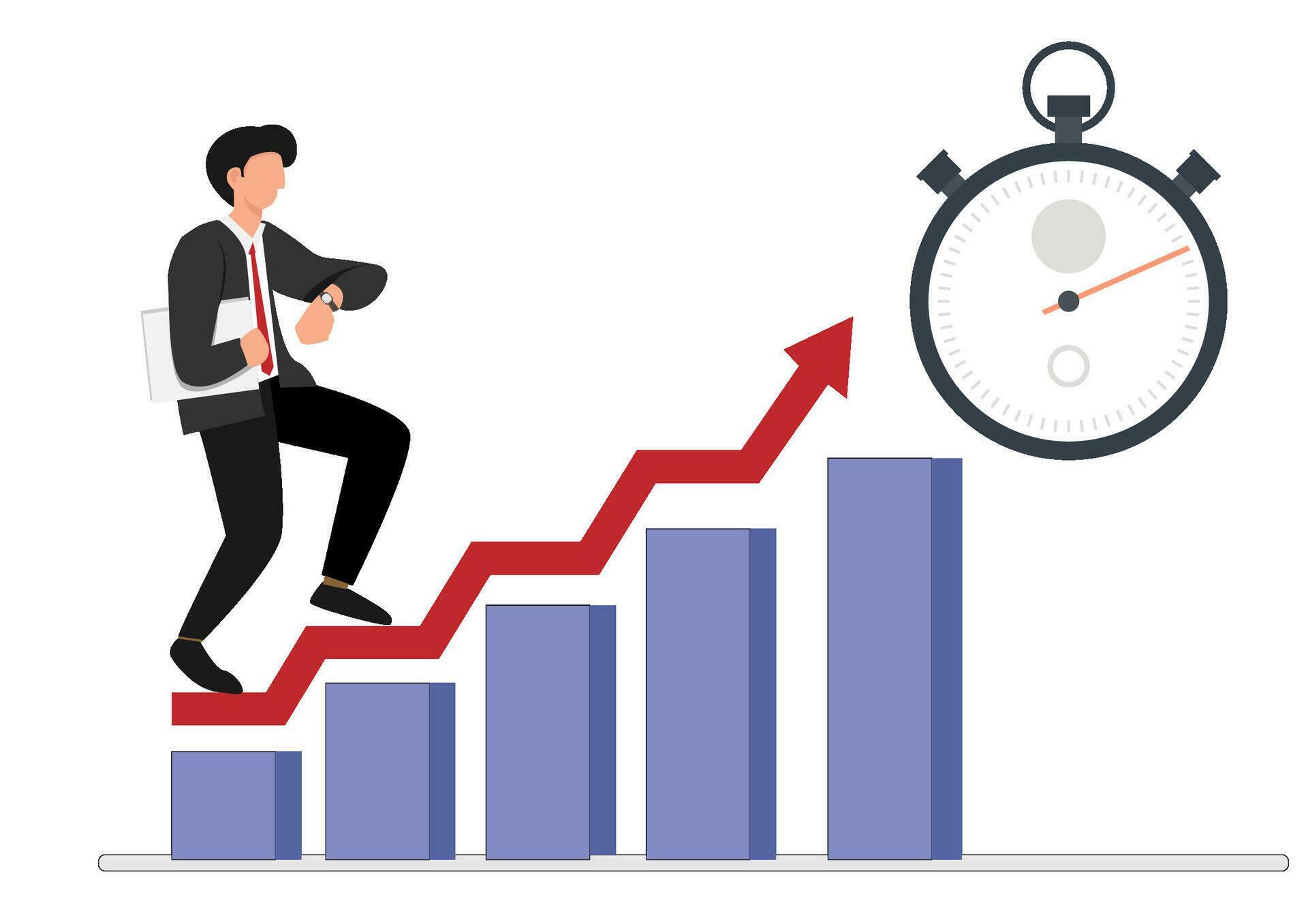 Successful business graph, growth, arrows and stopwatch. time is money concept .Vector illustration Stock Free