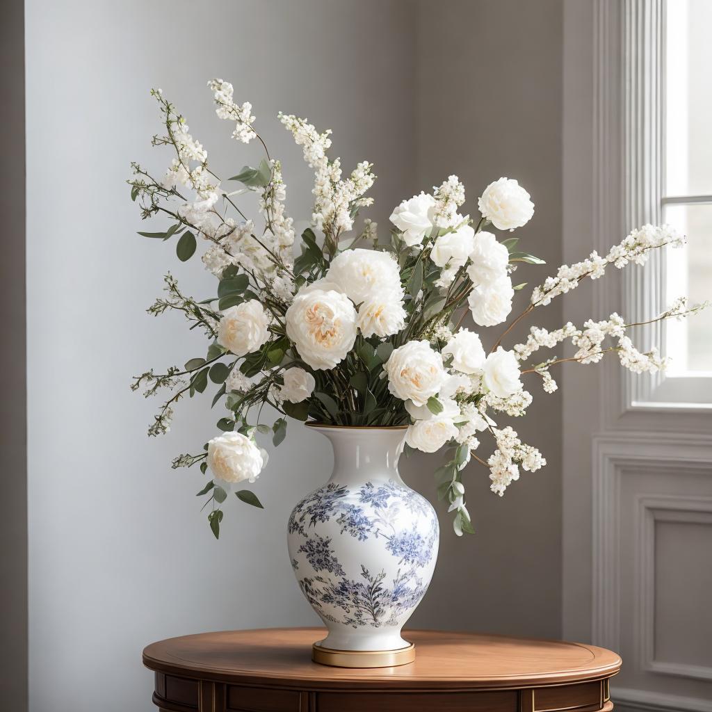 Elegant floral arrangement, porcelain by @ai_generated