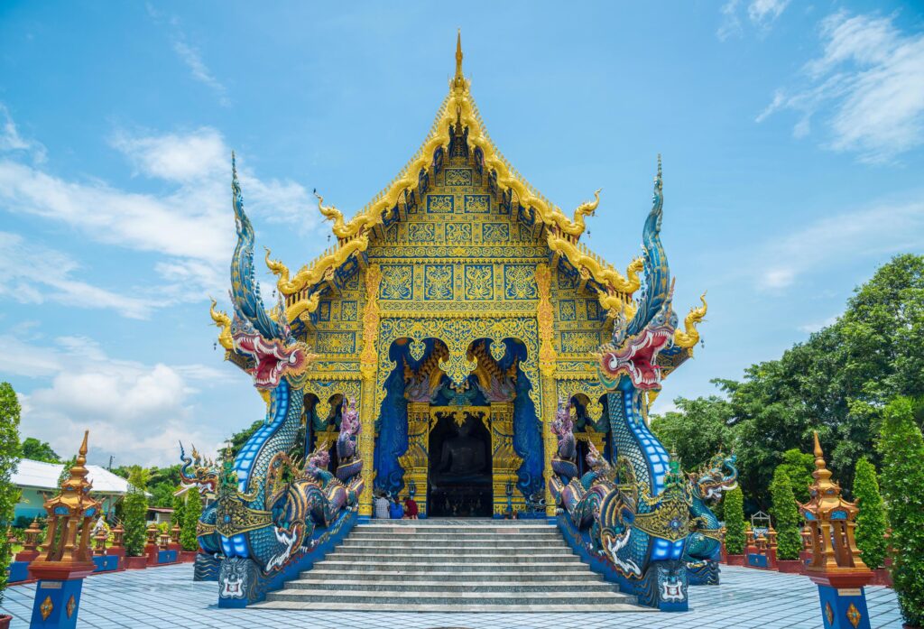 ‘The Blue Temple’ in Chiang Rai, otherwise known as ‘Wat Rong Sue Ten’ in Thai, The modern Thai architecture style. Stock Free