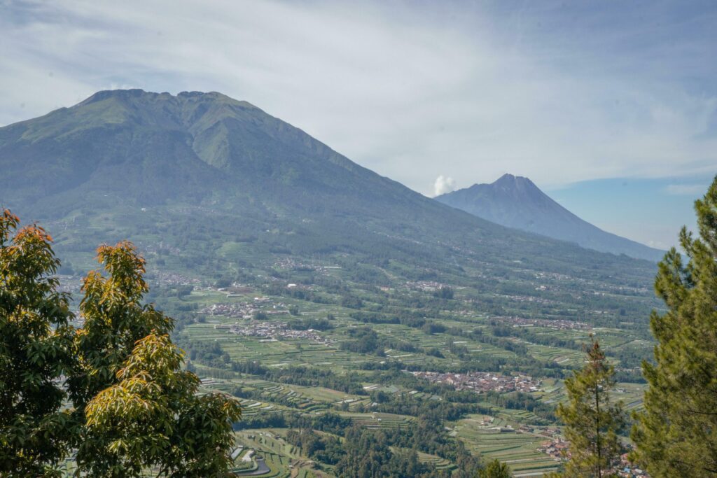 Landscape mountain when morning time sunlight summer vibes. The photo is suitable to use for adventure content media, nature poster and forest background. Stock Free