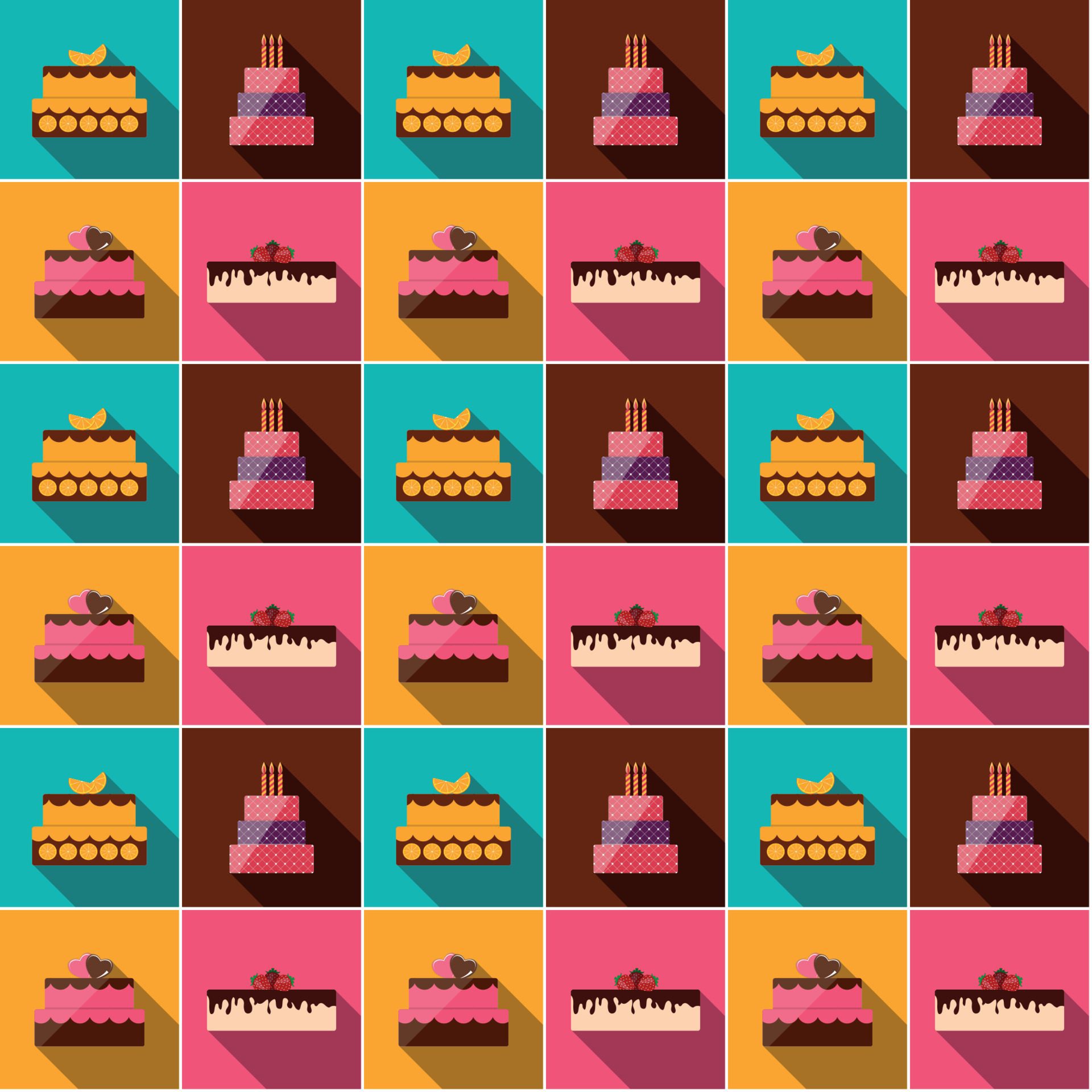 Birthday Cake Flat Icon Seamless Pattern Background for Your Design, Vector Illustration Free Vector