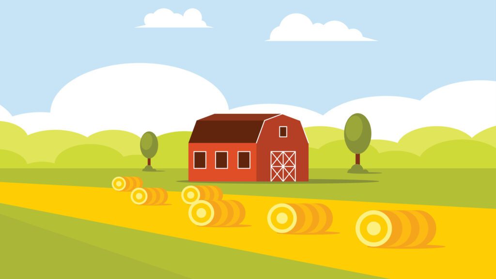 Farm in the harvest season with harvested crops background illustration Free Vector