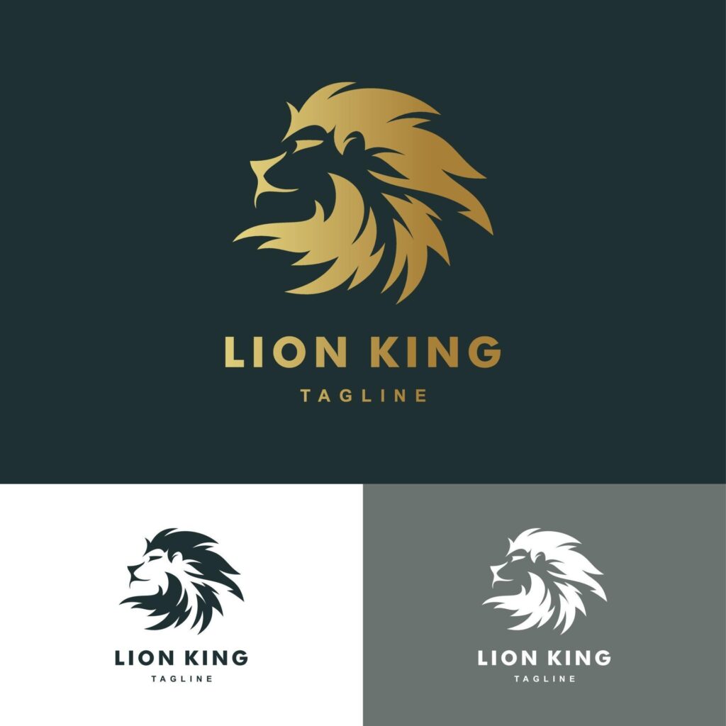 Mascot lion logo with gold color, icon set Illustration Vector Graphic Stock Free