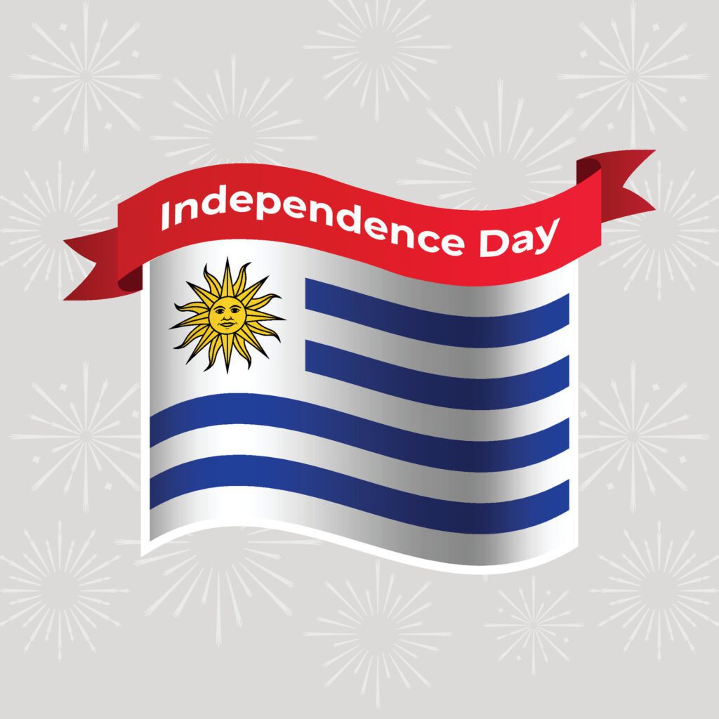 Uruguay Wavy Flag Independence Day Banner Background Free Vector