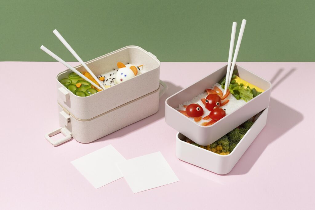 Top view composition food Japanese bento box Stock Free