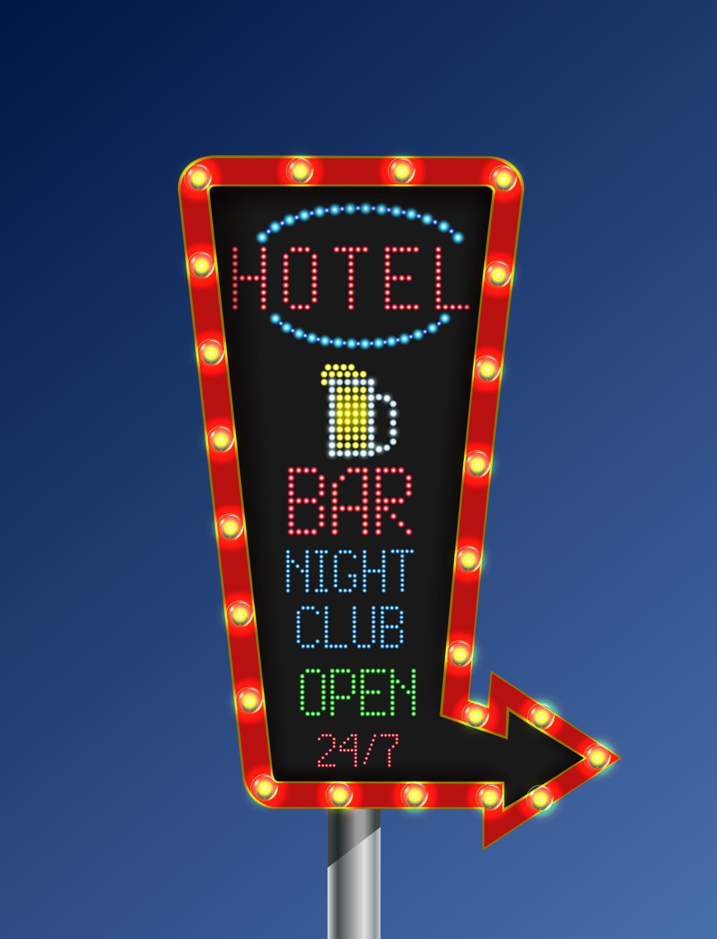 Retro arrow golden light banner with the hotel blue background Stock Free