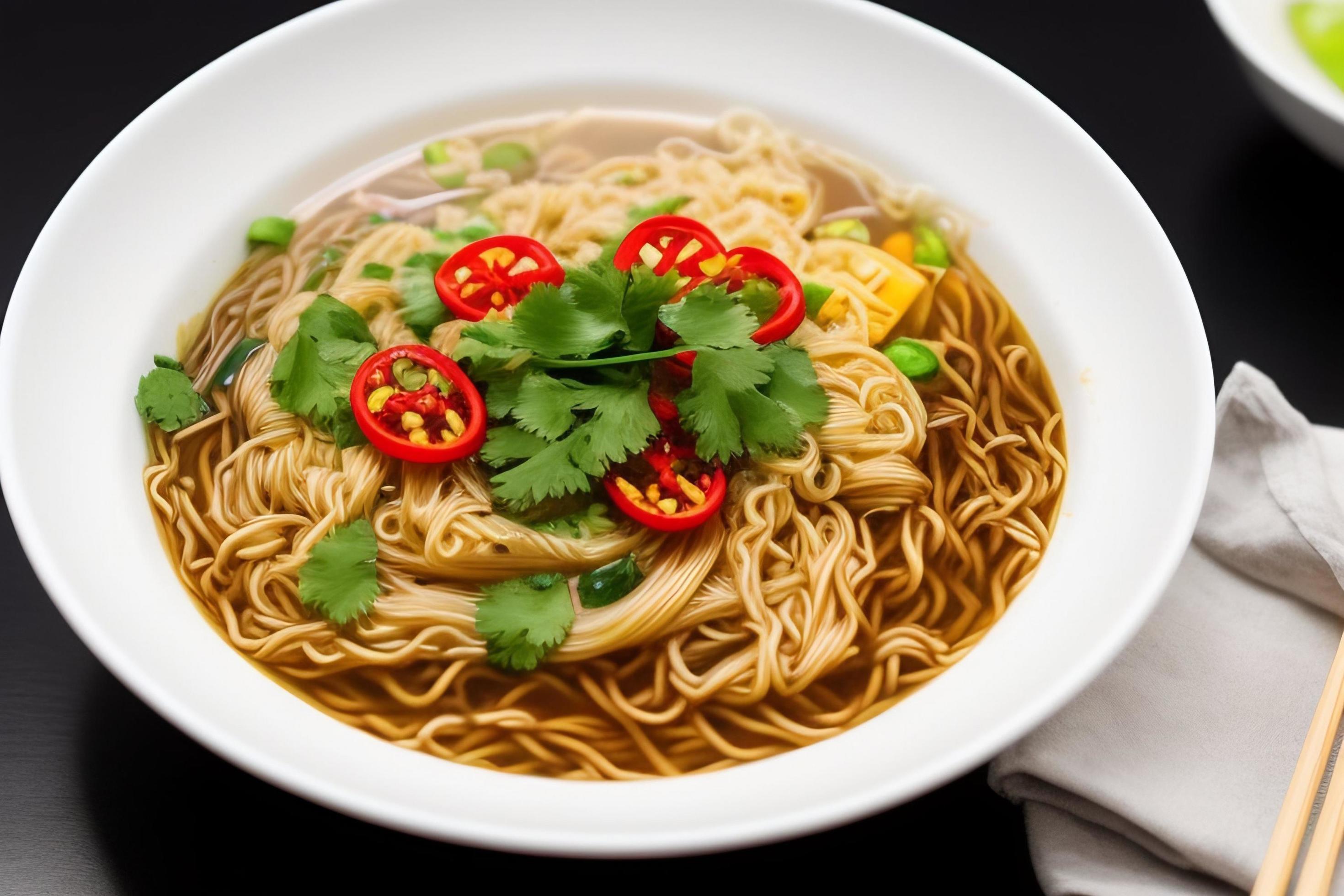 Delicious noodles. Fast food meal with appetizing pasta and chopsticks. Stock Free