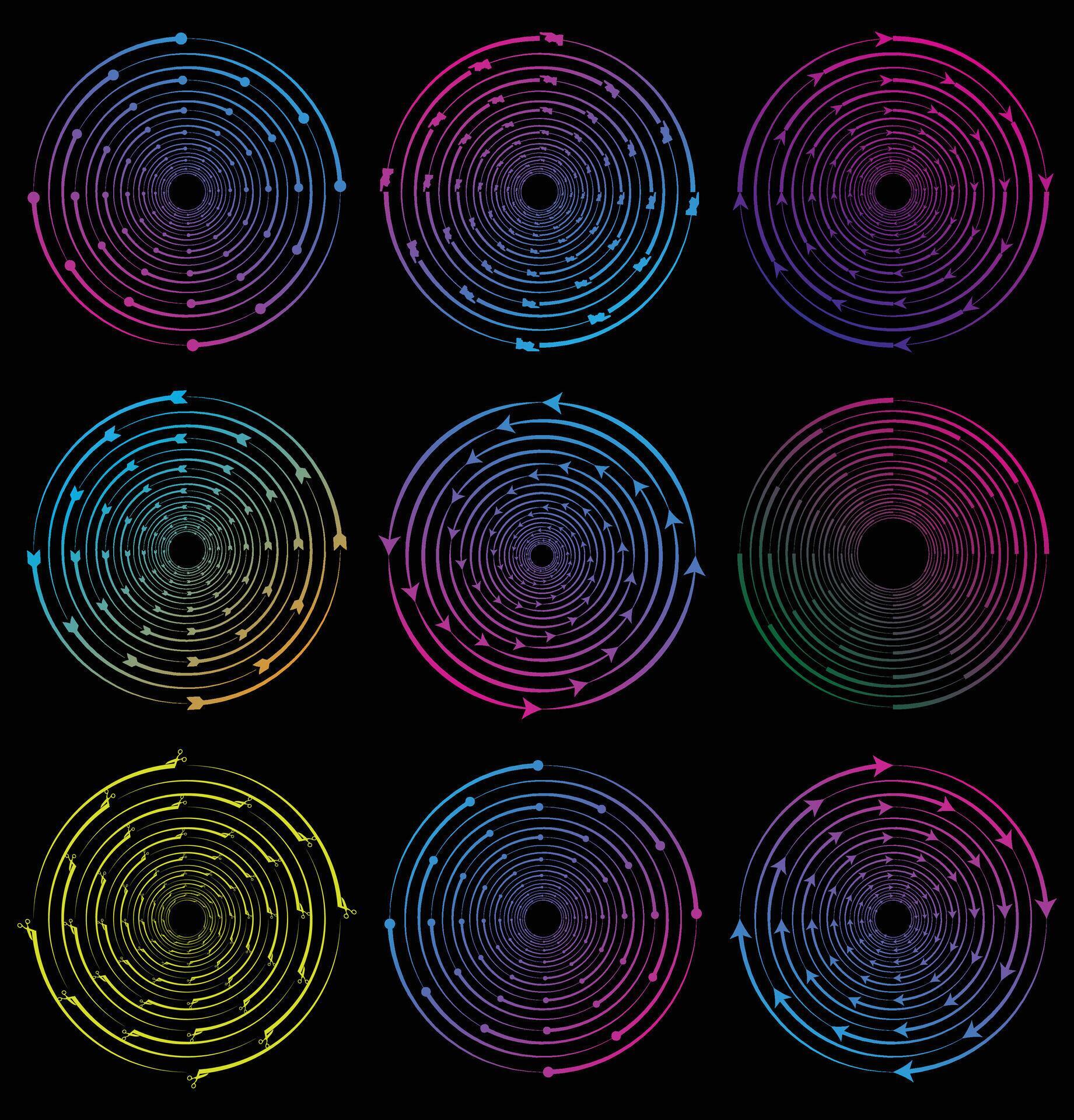 Circular concentric arrows, rotating circles vortex with radial. Stock Free