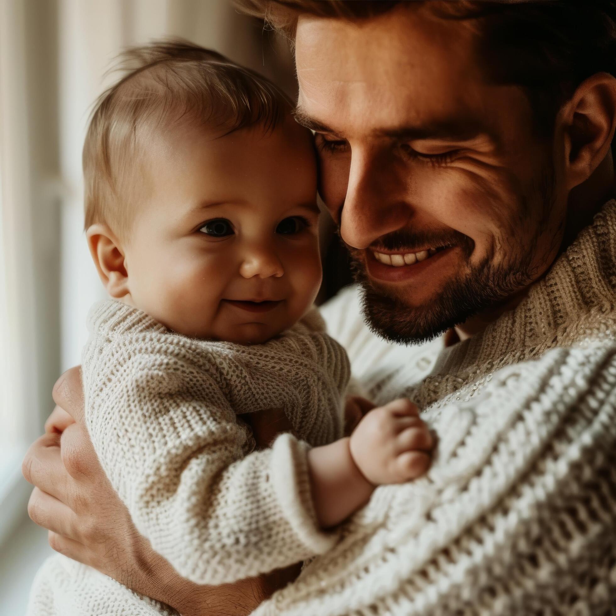 Loving moment between father and infant suitable for family products advertising Stock Free