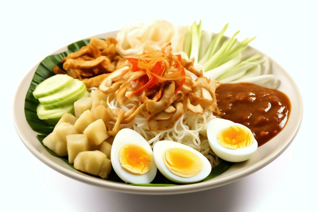 Gado-gado indonesian traditional food. Mix from boiled or steam vegetable served with peanut sauce concept by AI Generated Stock Free