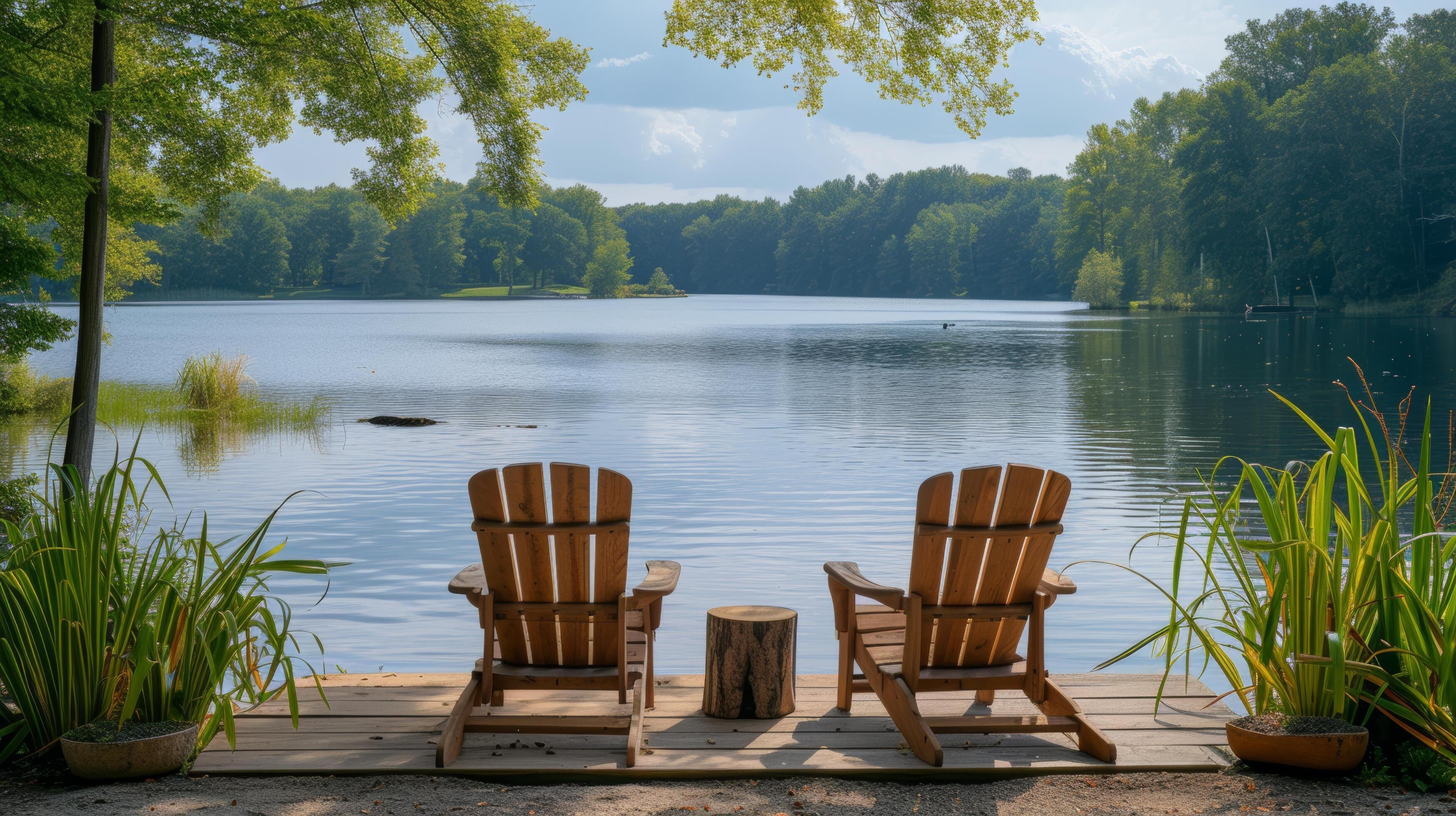 
									AI generated A peaceful lakeside retreat, where families relax by the water and enjoy a tranquil holiday Stock Free