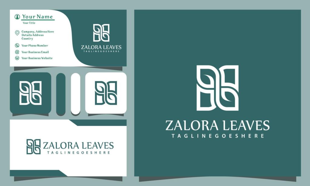 minimalis elegant leaves logos design vector illustration with line art style vintage, modern company business card template Stock Free