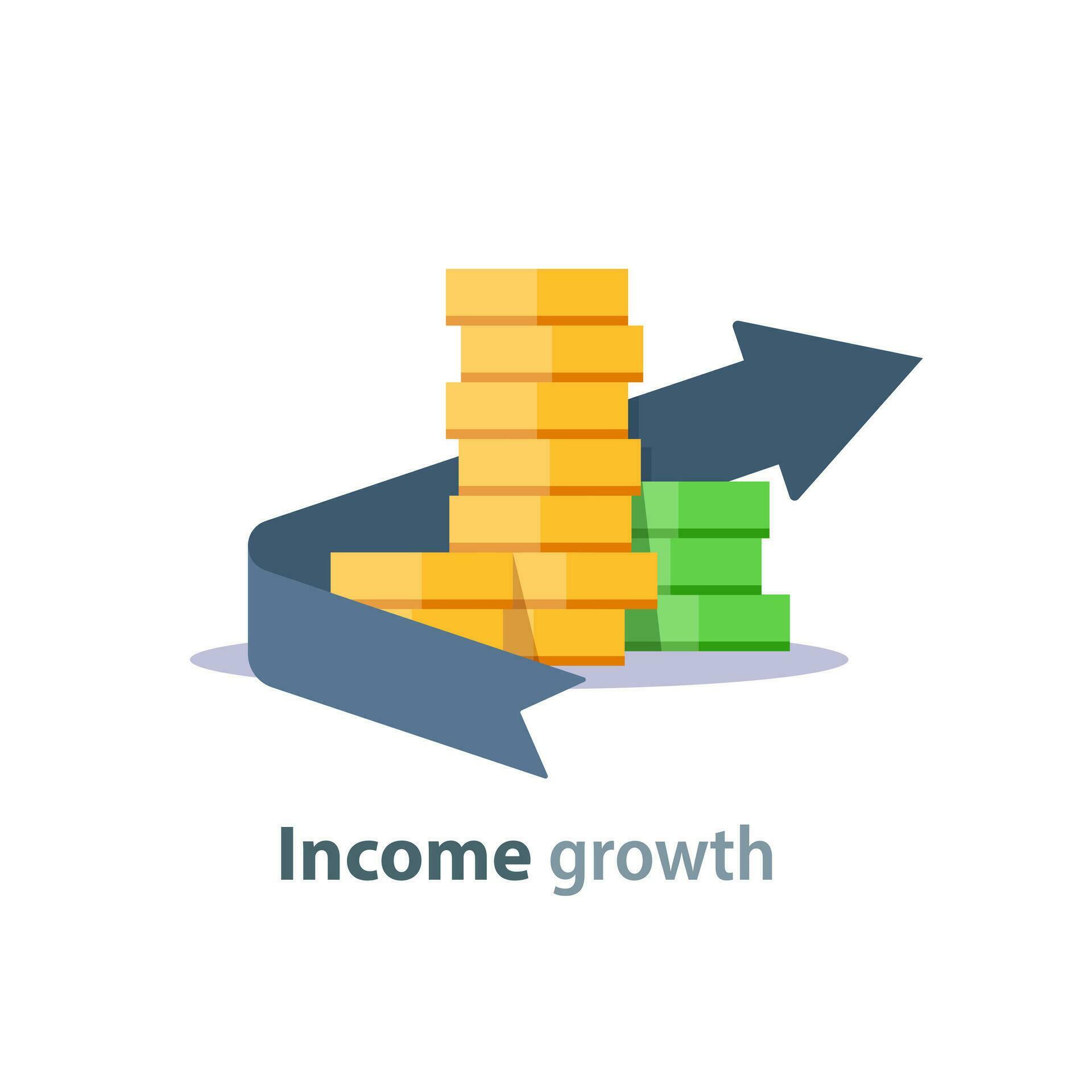 Income growth arrow,return on investment, budget planning, mutual fund, pension savings account,dividends concept Stock Free