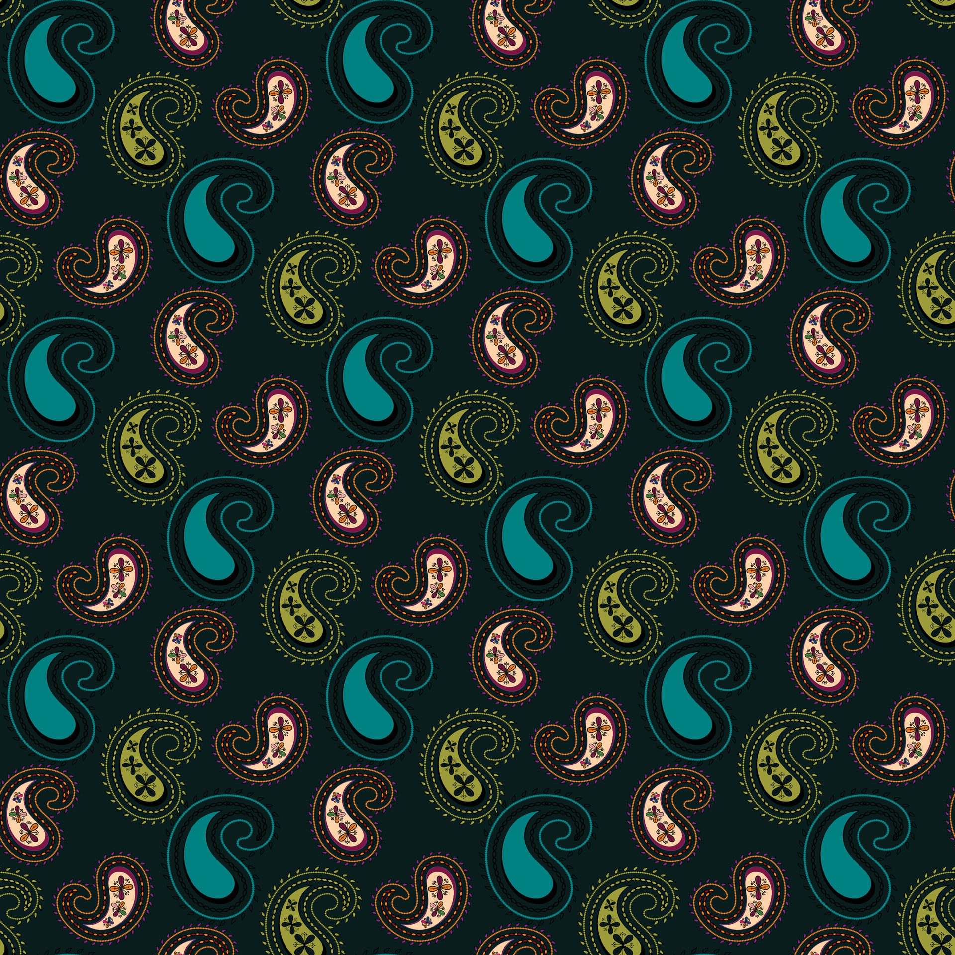 Dancing Paisleys Seamless Pattern Design Free Vector