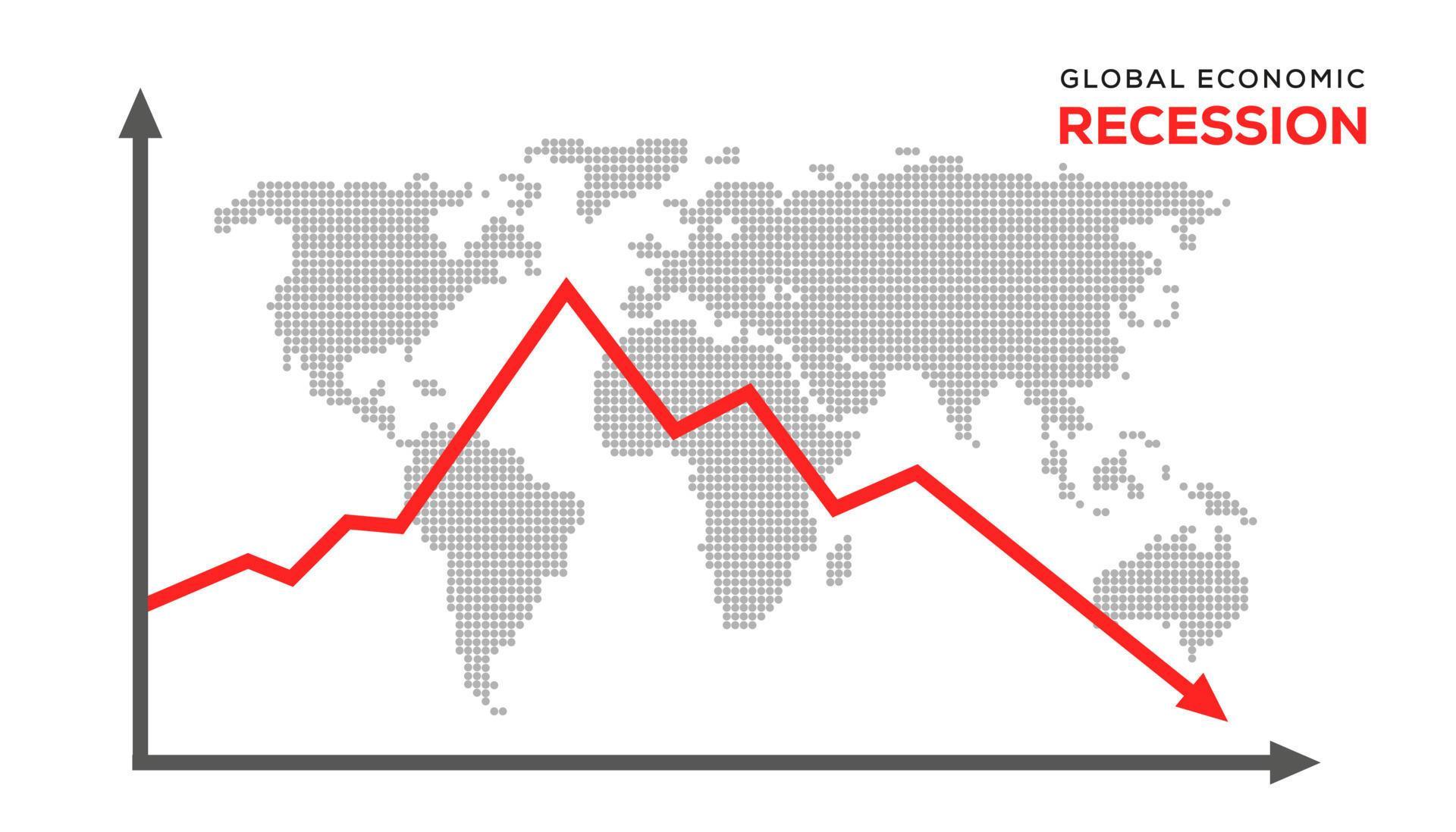 Global Recession Background. illustration of economic recession with red arrow symbol falling down Stock Free