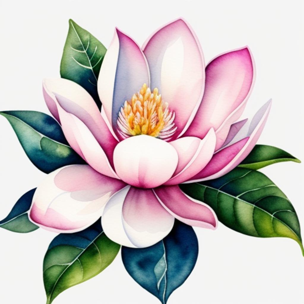 Magnolia flower HD,Watercolor,Transparent,Trending on by @ai_generated