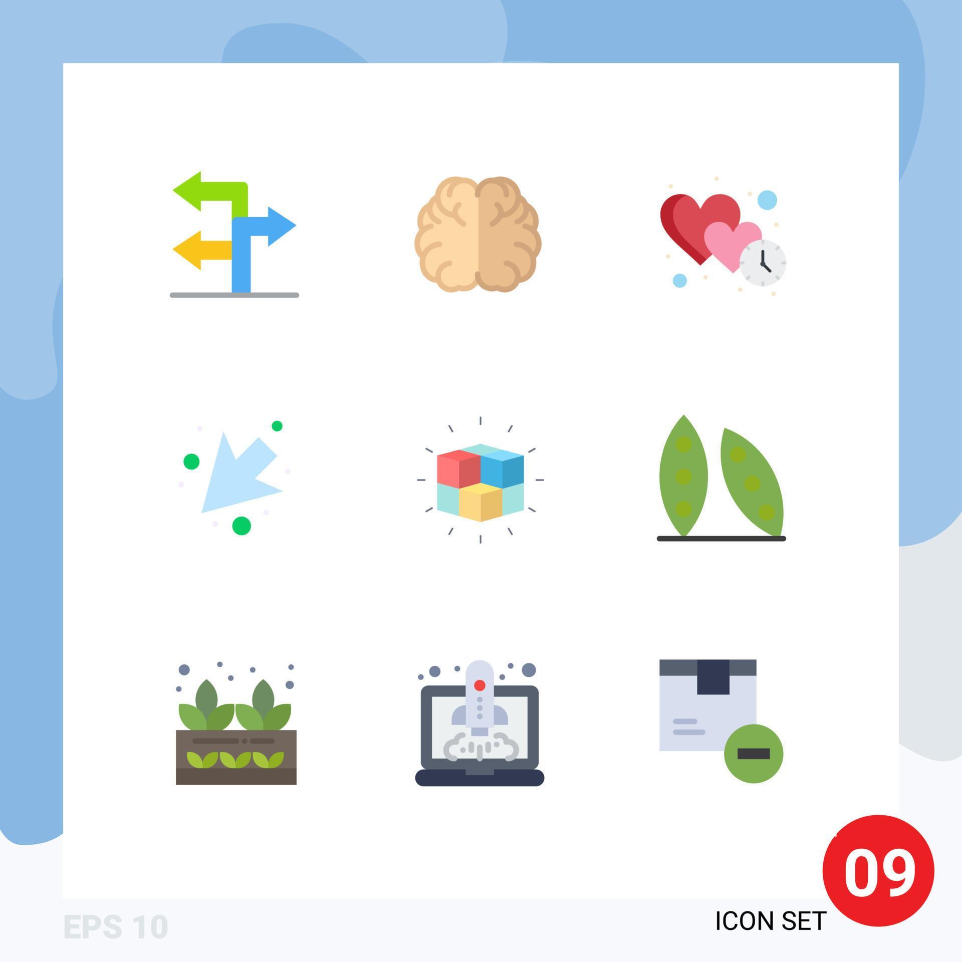 9 Flat Color concept for Websites Mobile and Apps puzzle box heart left arrow Editable Vector Design Elements Stock Free