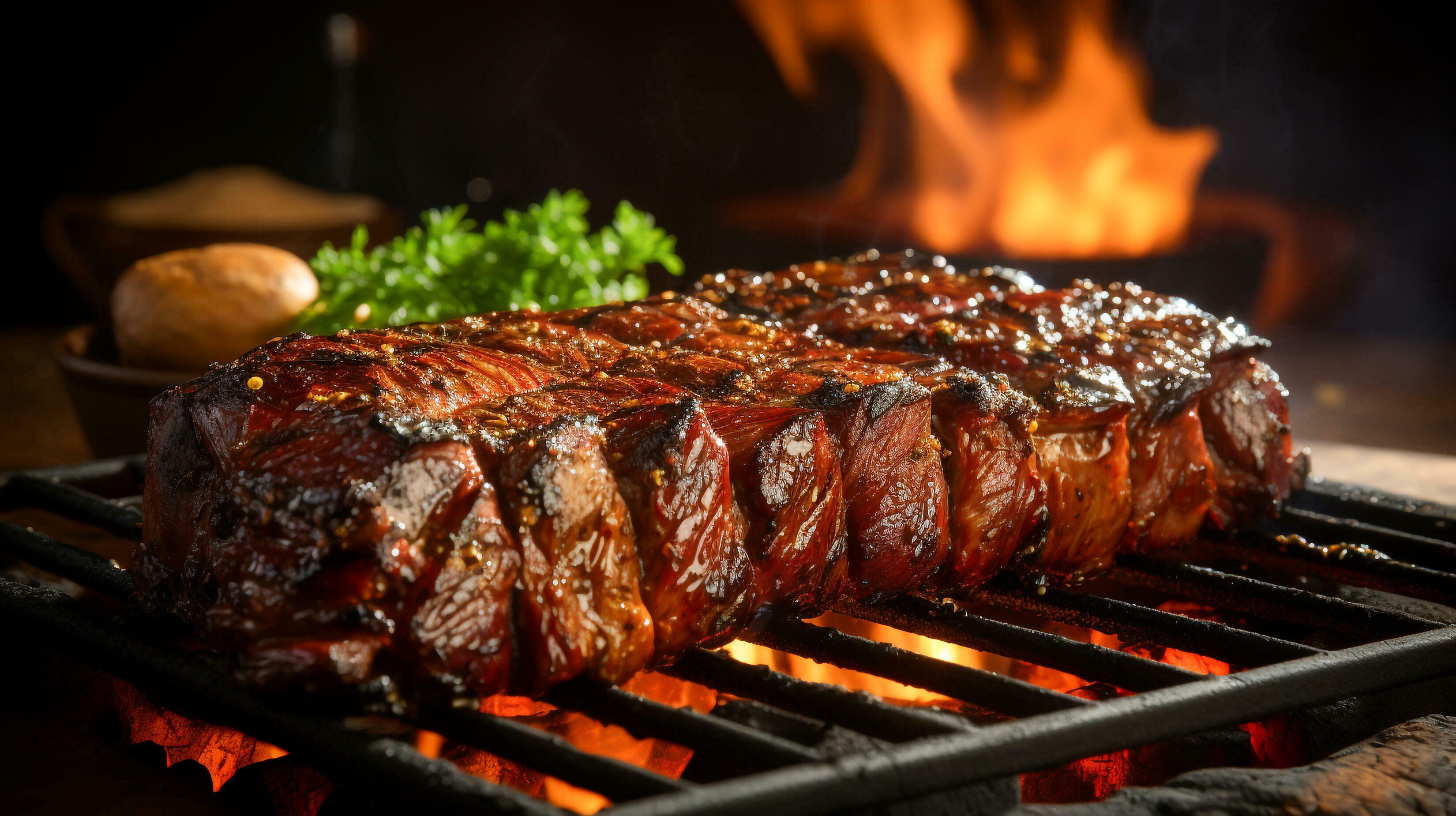 Grilled Meat Delight Authentic Brazilian Barbecue on the Grill, a Sumptuous Feast for Food Lovers, Ai Generative Stock Free