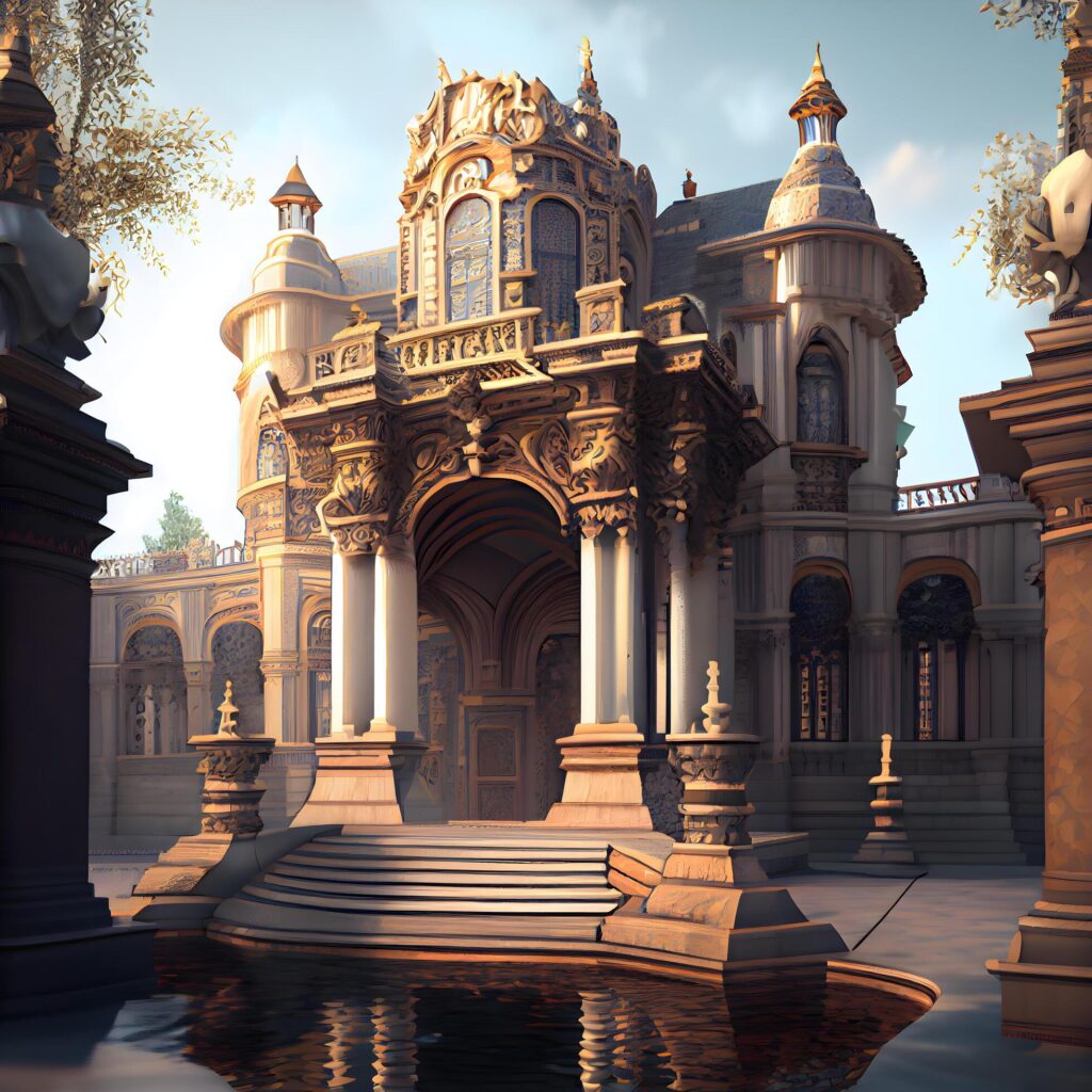 3D Illustration of a Fantasy Fantasy Landscape with a Fountain, Image Stock Free