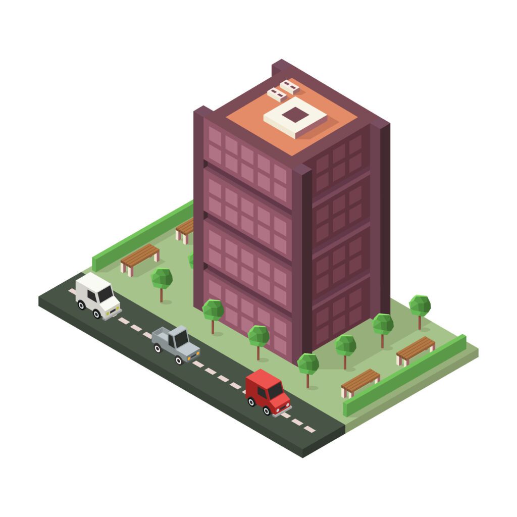 Isometric office building on a background Free Vector