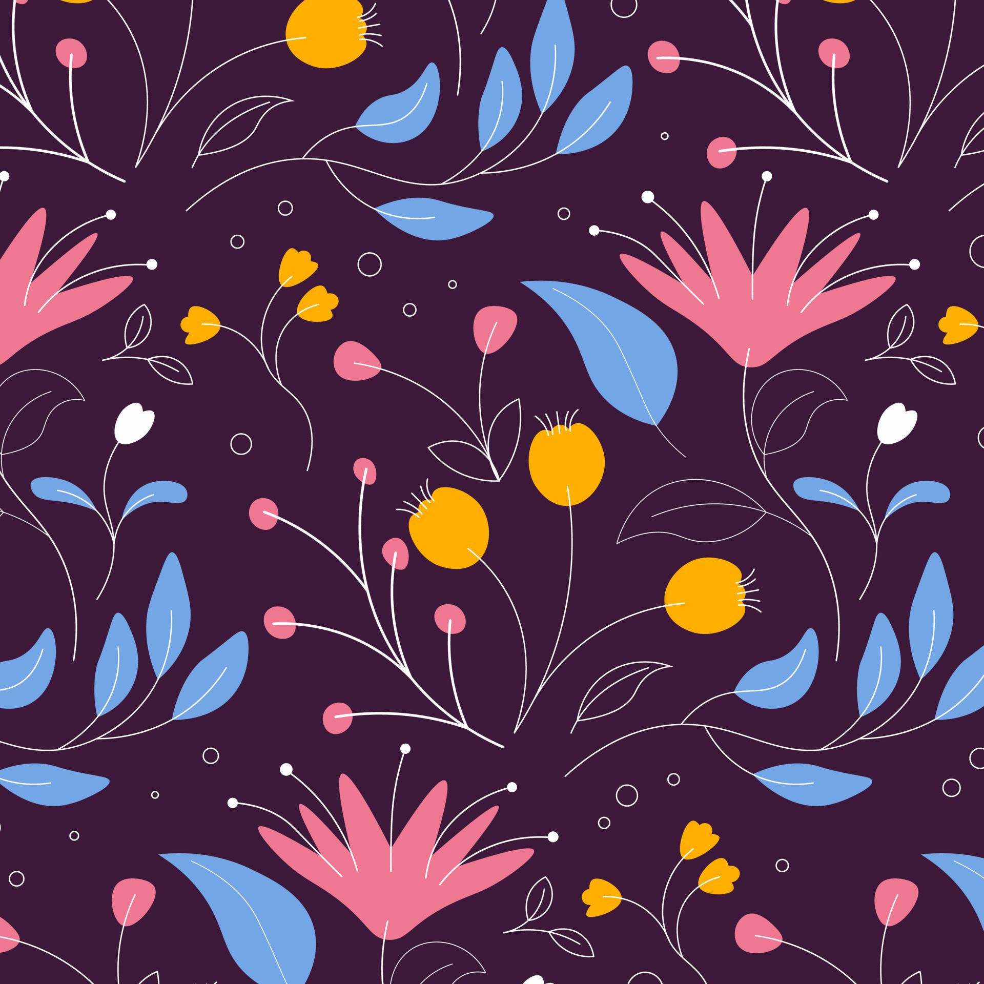 Abstract flat hand draw floral pattern background. Vector. Free Vector