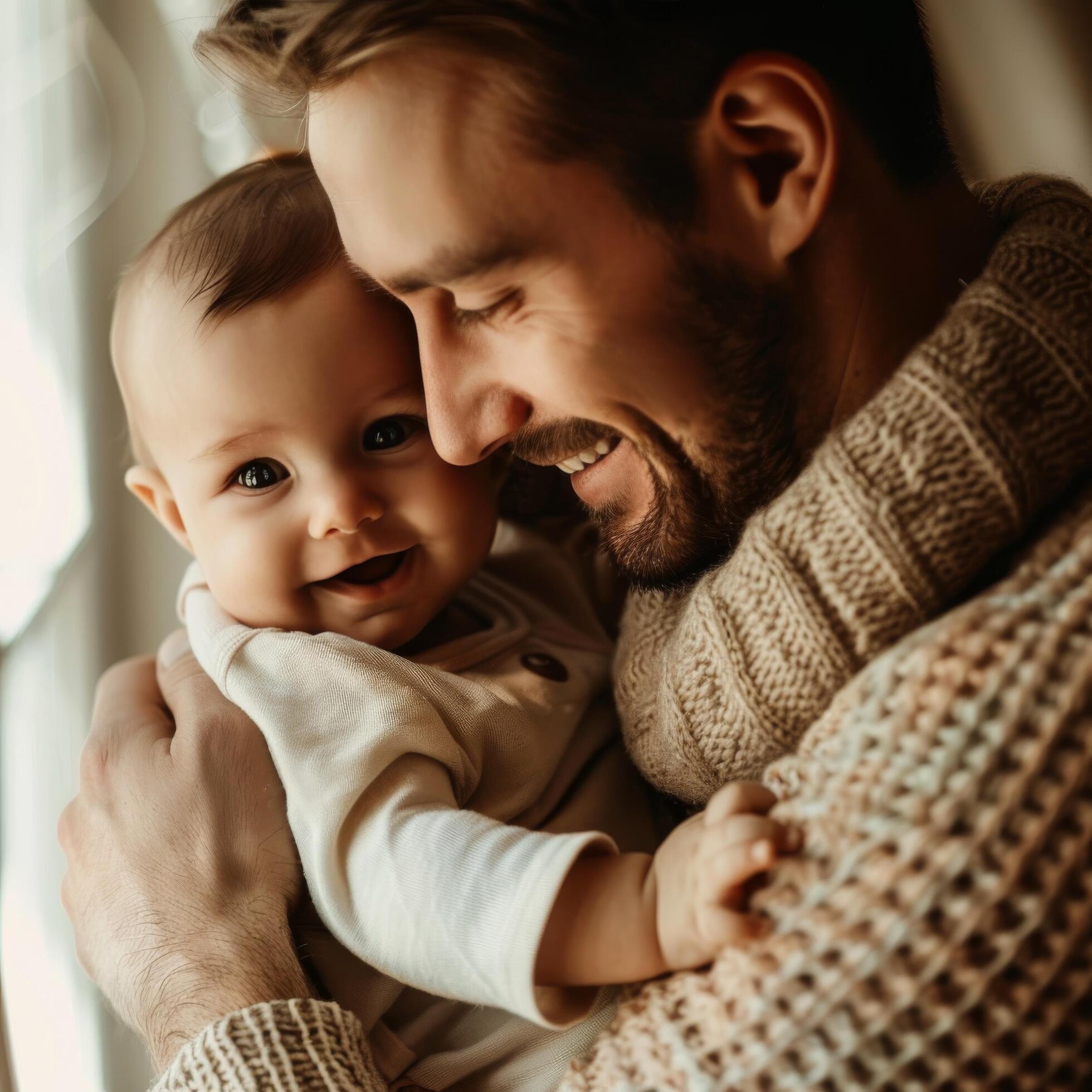 Warm Candid Moment Between Father and Baby for Family-Oriented Advertising Stock Free