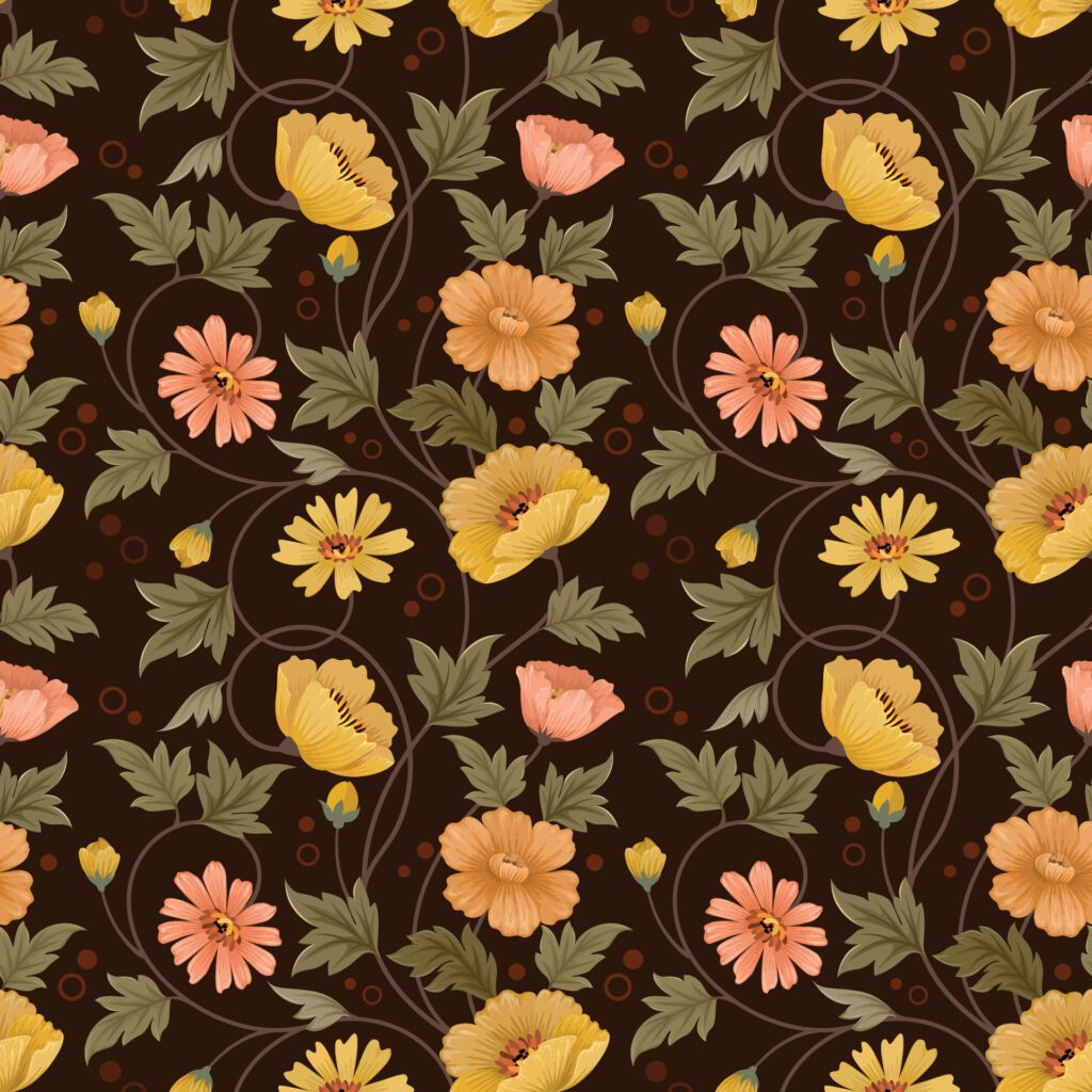 Monochrome yellow flowers on dark color background. Free Vector