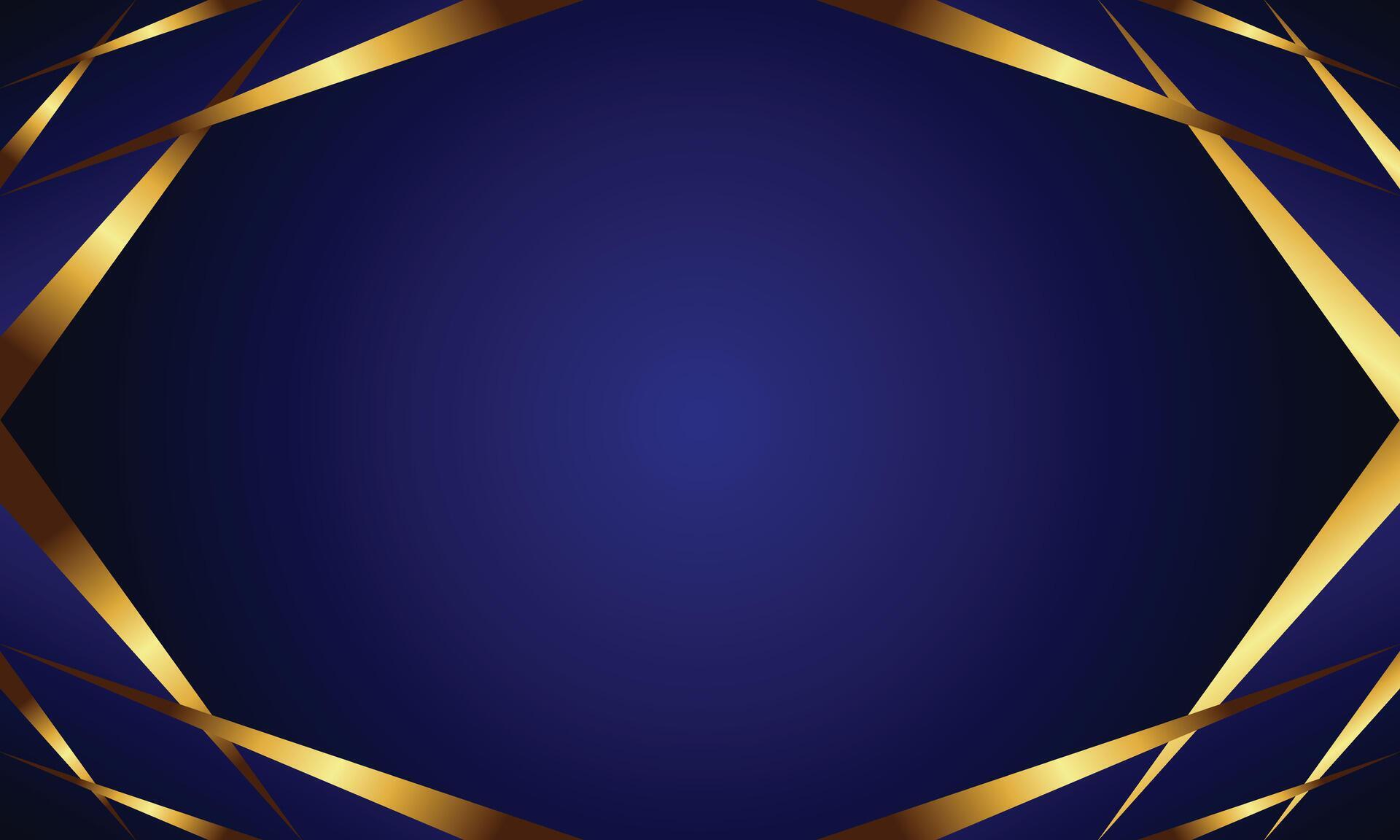 Geometric shape with gold arrow bar on crossed lines and dark blue background Stock Free