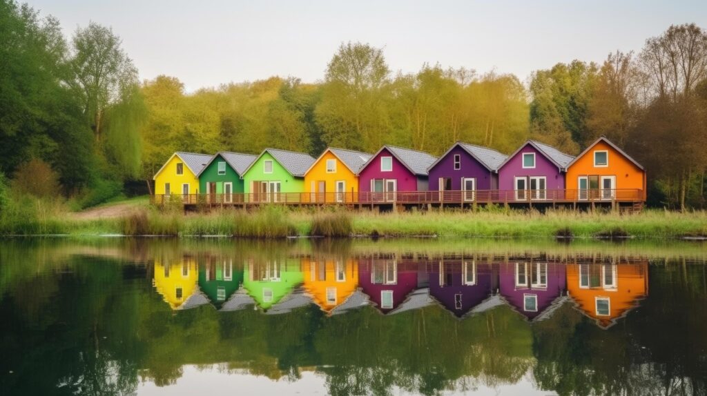 Row of colorful wooden houses. Illustration Stock Free