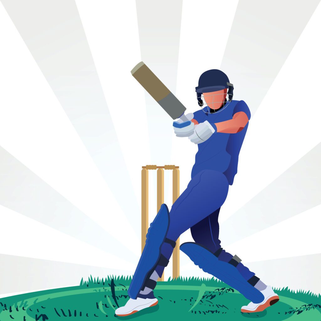 Illustration of a batsman playing cricket on the field in a colorful background Free Vector