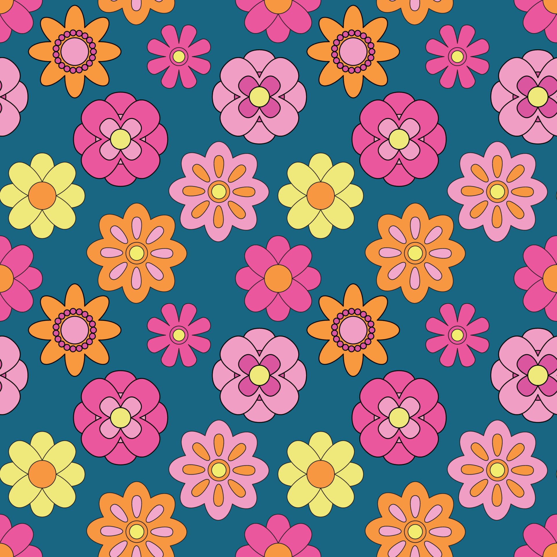 Abstract seamless groovy flower background. Free Vector