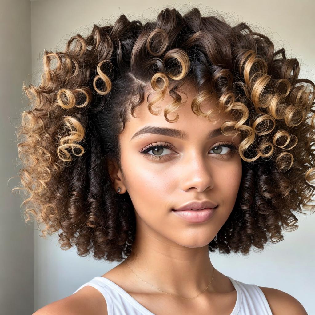 Curly hairstyle, natural texture, by @ai_generated