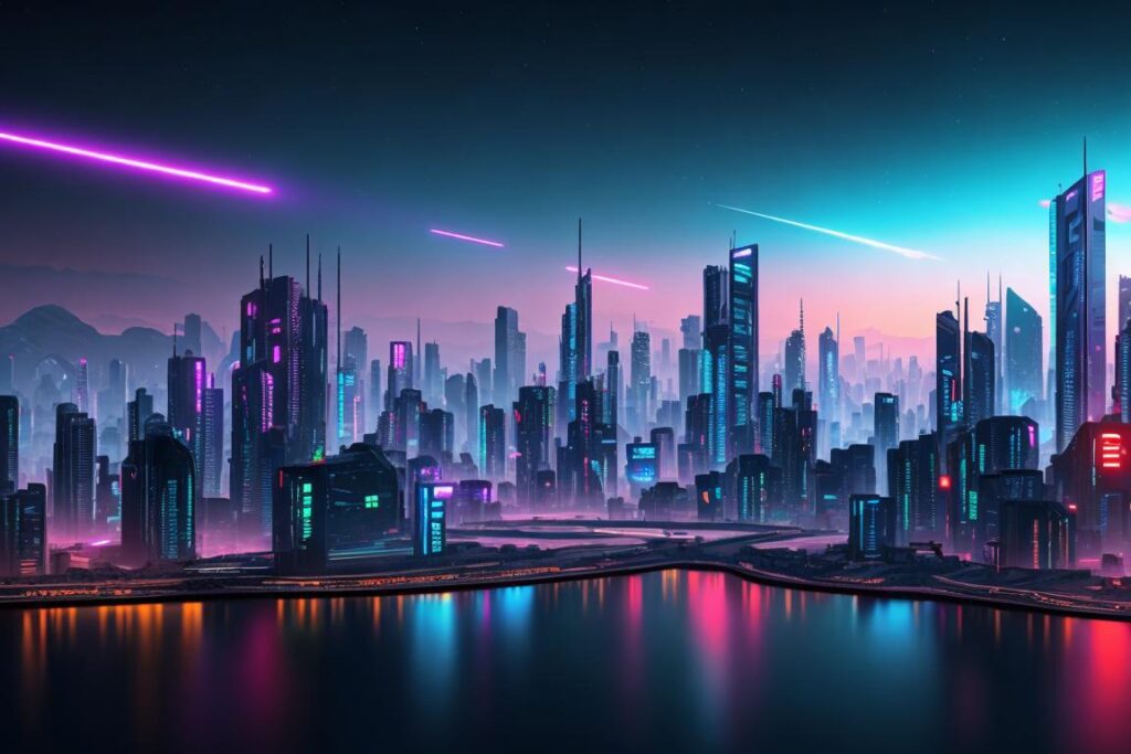 Cyberpunk panorama without background, by @ai_generated