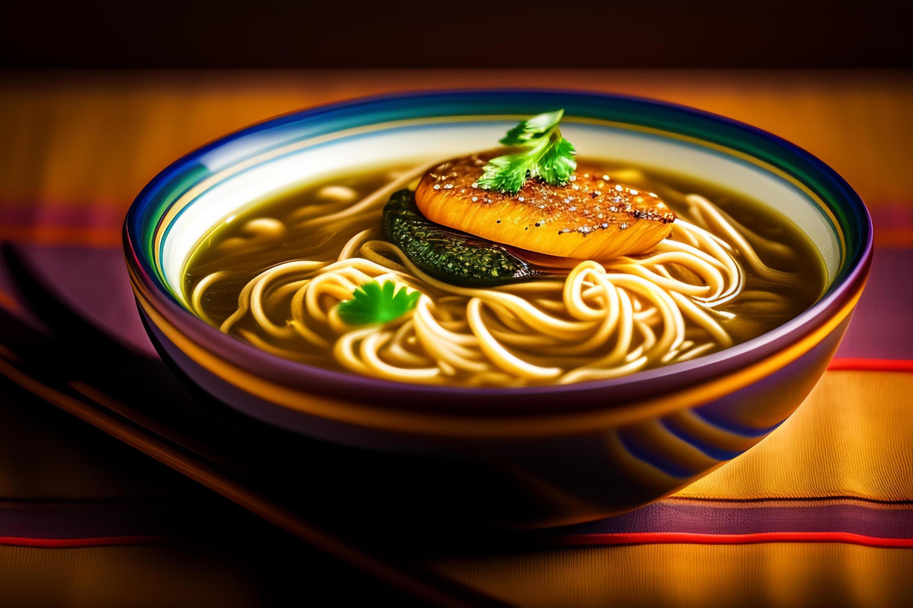 Delicious noodles. Fast food meal with appetizing pasta and chopsticks. Stock Free